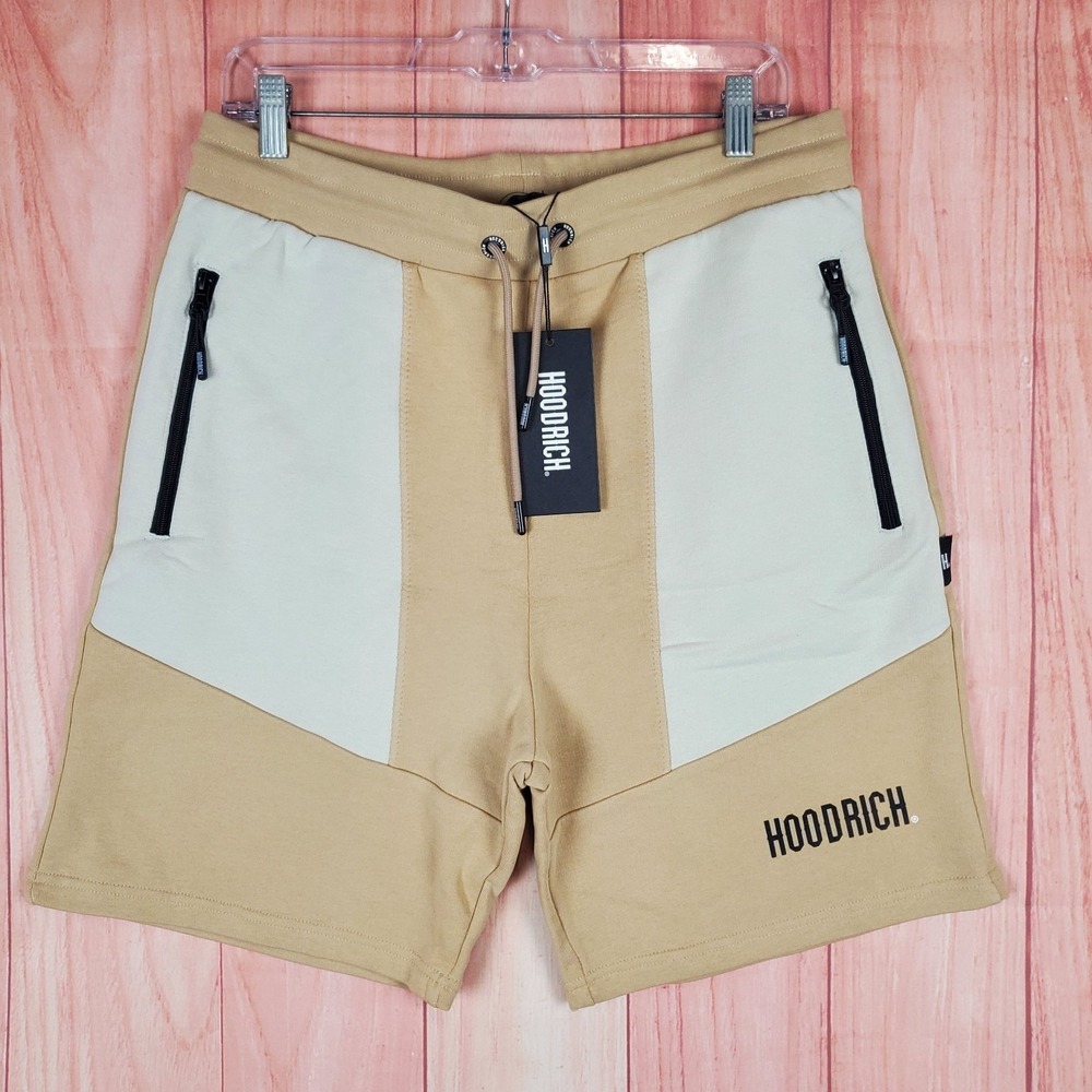Hoodrich Sweat Shorts Mens Large Tan Cotton French Terry Lined Spellout Logo